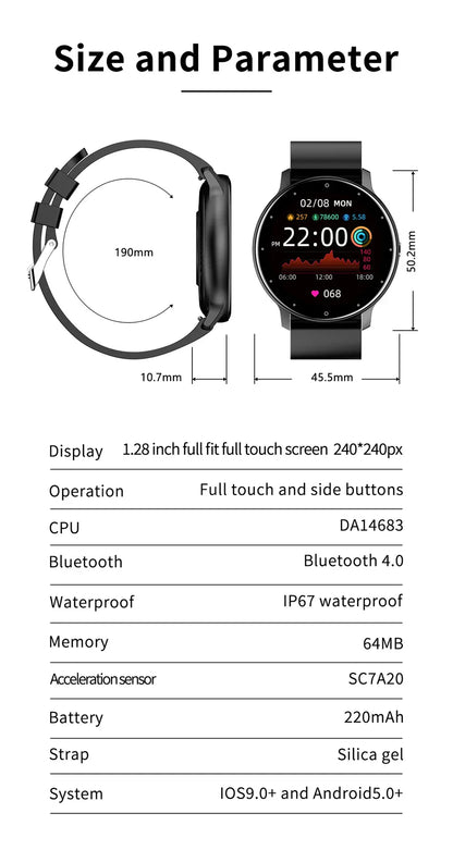 Nouvelle Montre Connectée Homme Écran Tactile Complet Sport Fitness Étanche IP67