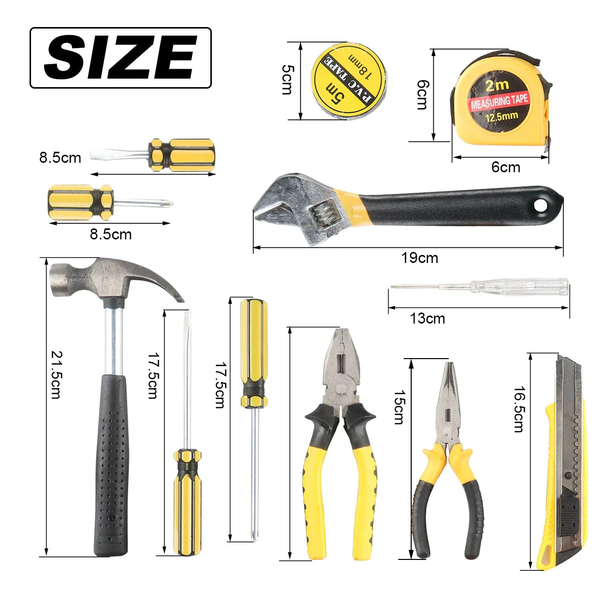 Ensemble d'outils 8/9/12/13 pièces, kit d'outils manuels général pour la maison avec boîte de rangement en plastique