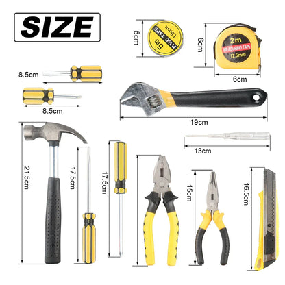 Ensemble d'outils 8/9/12/13 pièces, kit d'outils manuels général pour la maison avec boîte de rangement en plastique