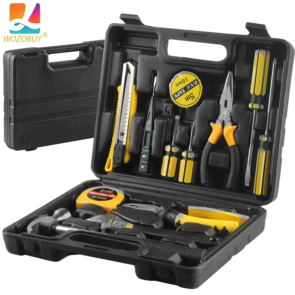 Ensemble d'outils 8/9/12/13 pièces, kit d'outils manuels général pour la maison avec boîte de rangement en plastique