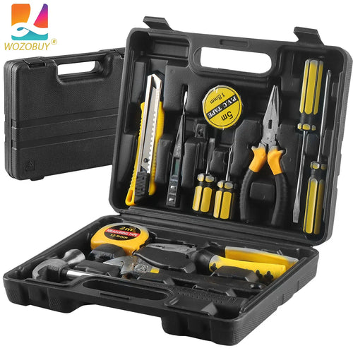 Ensemble d'outils 8/9/12/13 pièces, kit d'outils manuels général pour la maison avec boîte de rangement en plastique