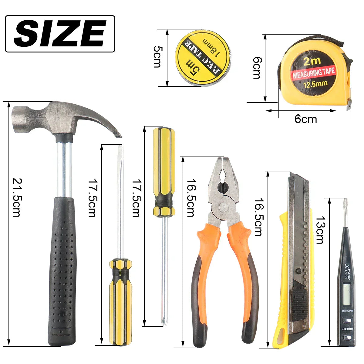 Ensemble d'outils 8/9/12/13 pièces, kit d'outils manuels général pour la maison avec boîte de rangement en plastique