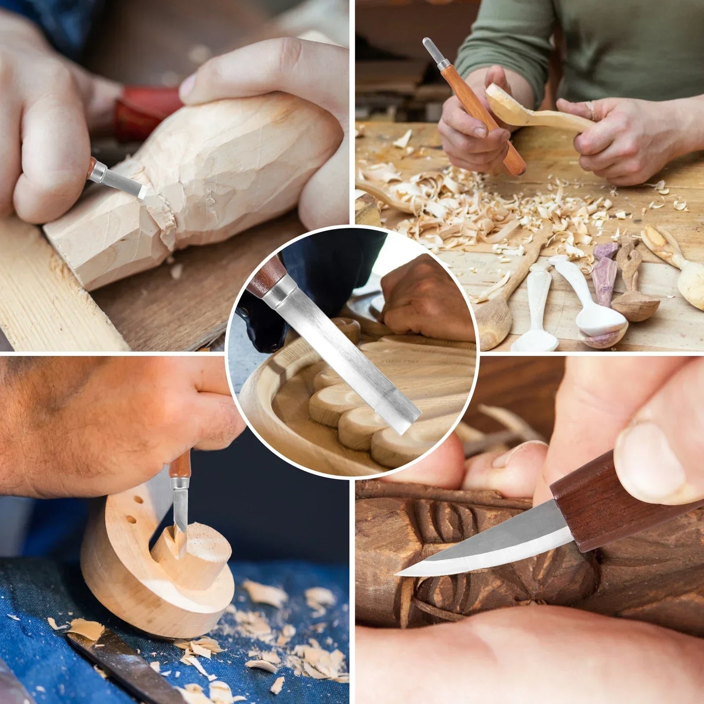 Jeu d'outils de sculpture sur bois avec couteau à sculpter les détails