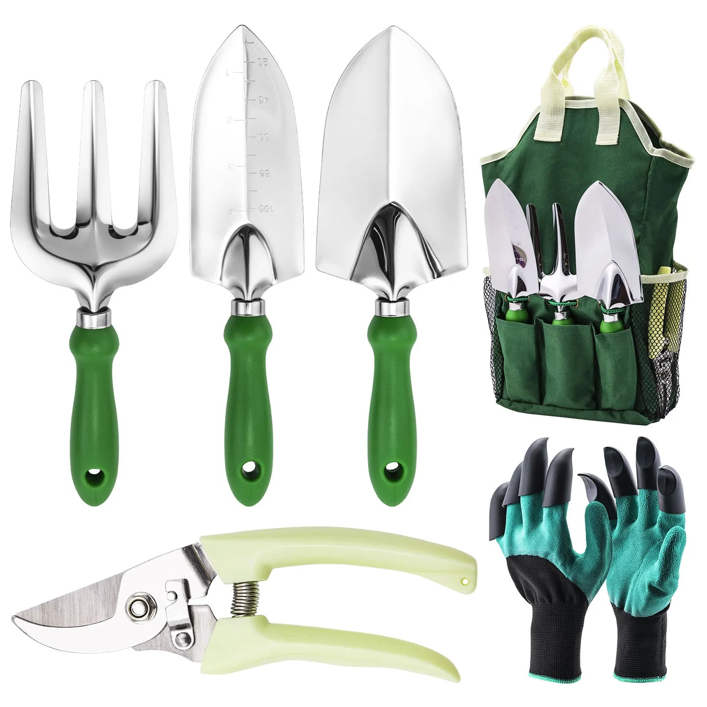 Ensemble d'outils de jardinage comprenant une cisaille de jardin à griffe