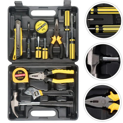 Ensemble d'outils 8/9/12/13 pièces, kit d'outils manuels général pour la maison avec boîte de rangement en plastique