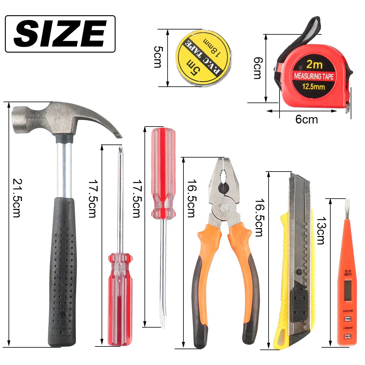 Ensemble d'outils 8/9/12/13 pièces, kit d'outils manuels général pour la maison avec boîte de rangement en plastique