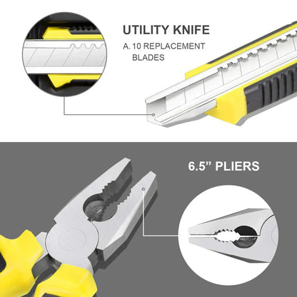 Ensemble d'outils 8/9/12/13 pièces, kit d'outils manuels général pour la maison avec boîte de rangement en plastique