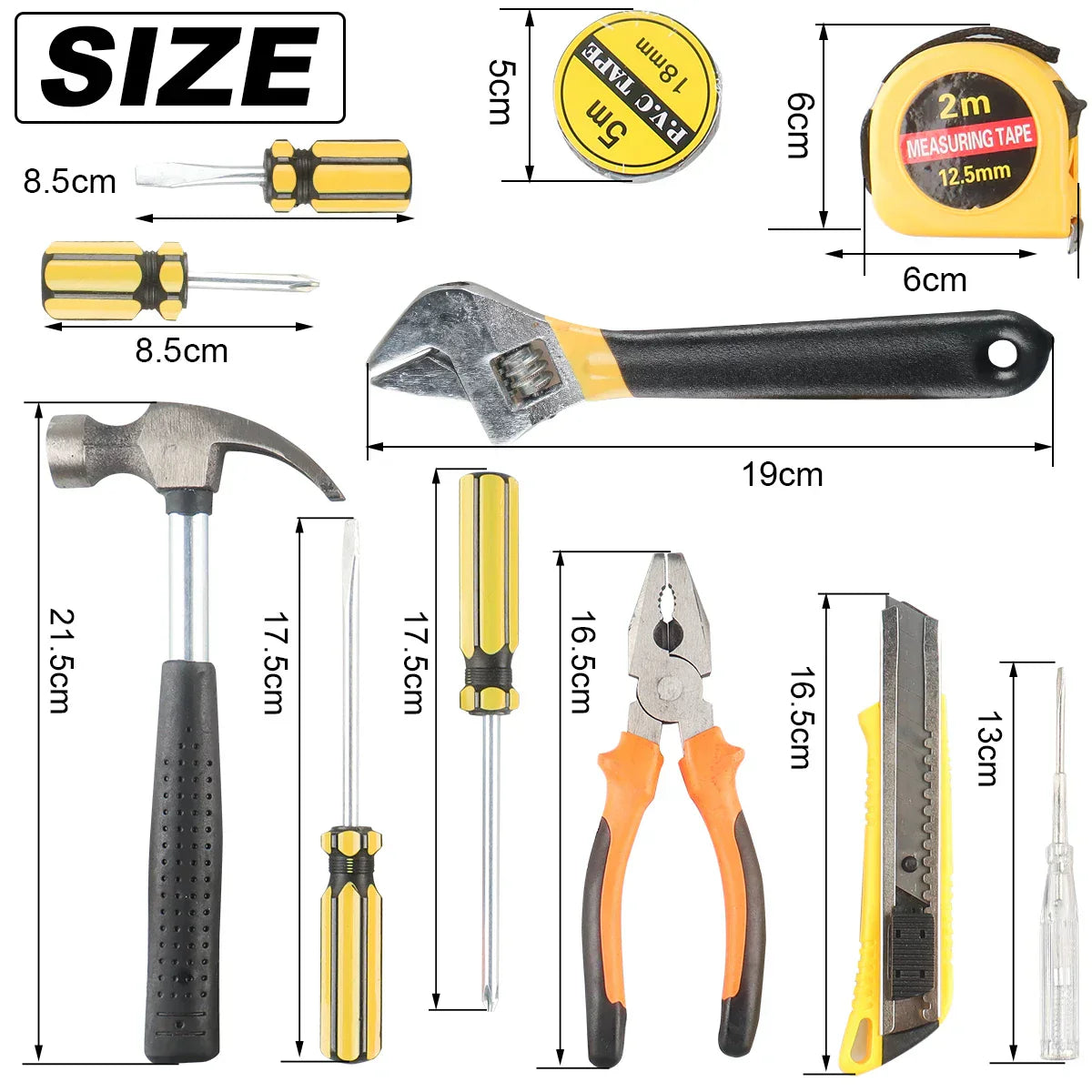 Ensemble d'outils 8/9/12/13 pièces, kit d'outils manuels général pour la maison avec boîte de rangement en plastique