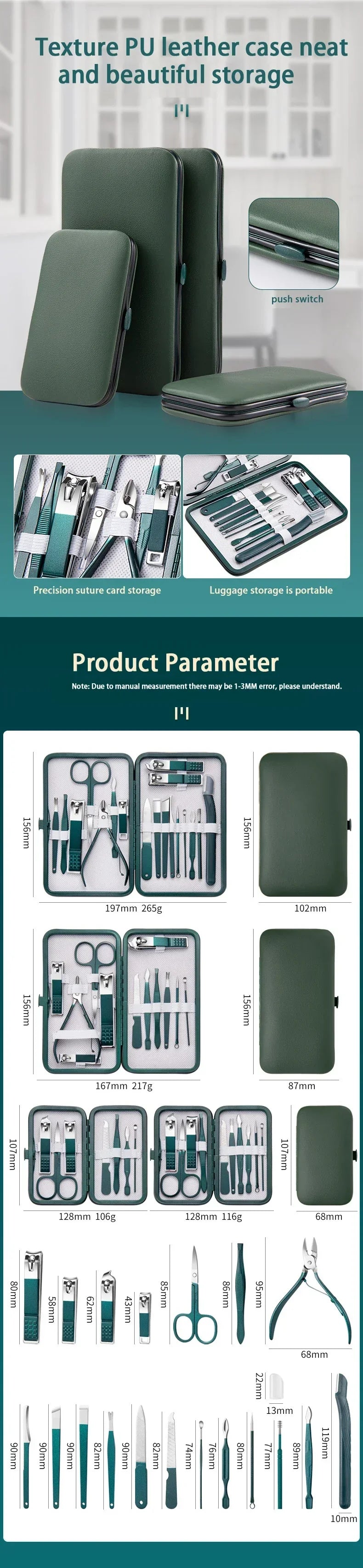 Ouriner 6-18 Pièces Kits de manucure et pédicure portables Brillants