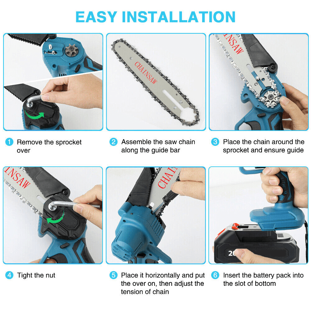 4"/6" Cordless Wood Cutter Chainsaw with 2x Power Batteries (Copy)